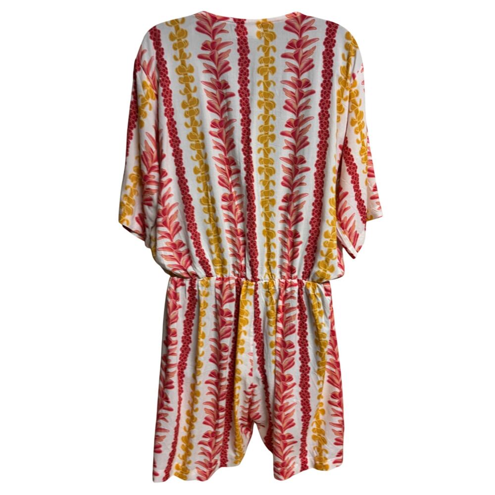 2B Desired Tropical Hawaiian Floral Print Romper Cover Up Pink Yellow White XL - Picture 7 of 10